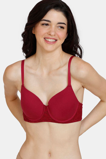 Buy Zivame Beautiful Basics Padded Wired 3/4th Coverage T-Shirt Bra - Beet Red